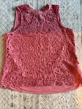 Maurices Pink Floral Crochet Lace Tank Top
